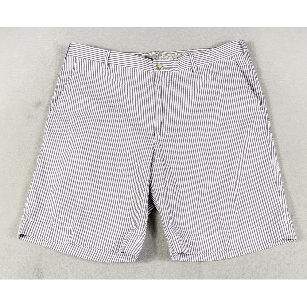Berle Shorts Mens 40 Purple Stripe Cotton Chino Seersucker Golf Summer Casual